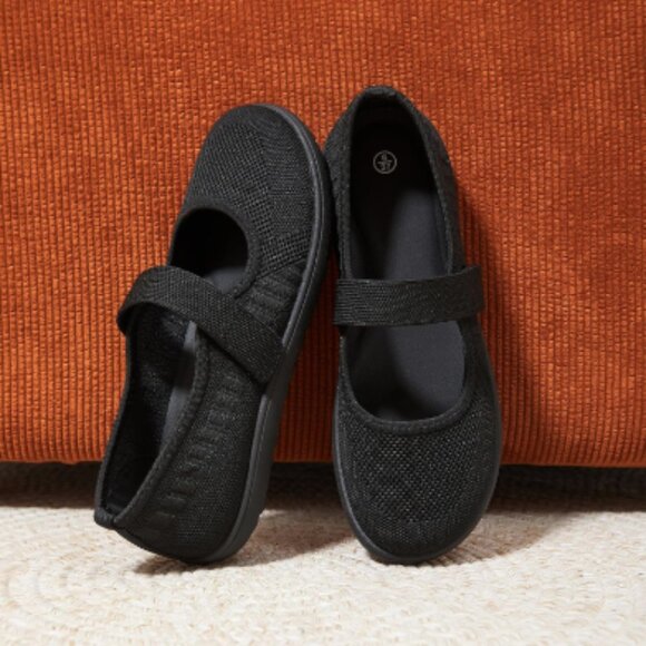 Womens Size 9 Wide Toe Box Knit Ballet Flats Mary Jane Walking Shoes Black - Picture 3 of 13